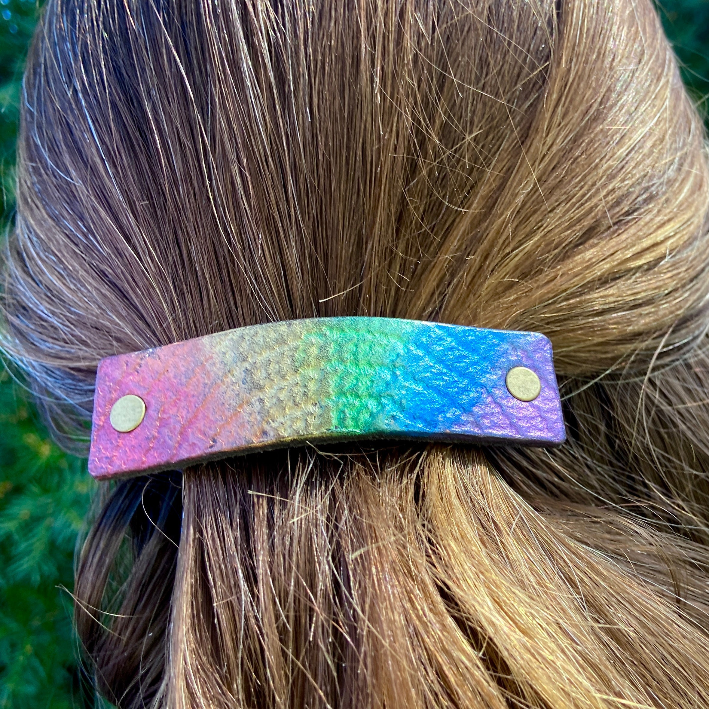 Rainbow Pride Textured Leather Hair Barrette-1
