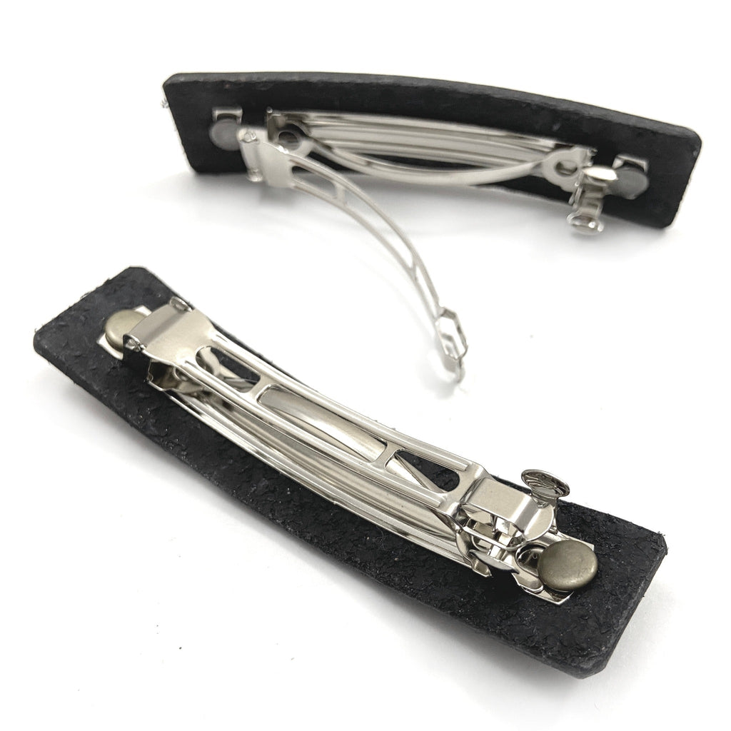 Tiny Forest / Trees Blue & Silver Shimmer Leather Hair Barrette-4