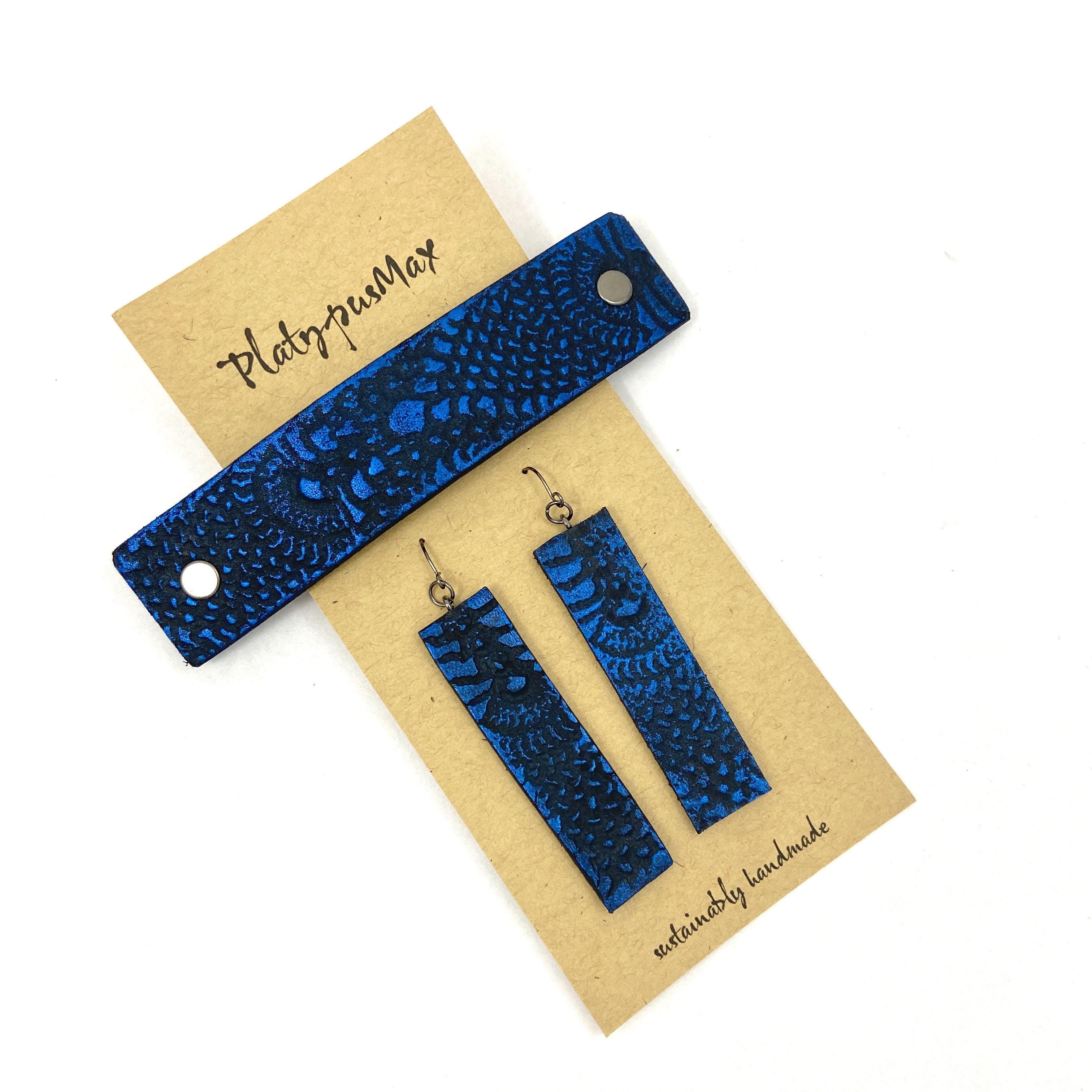 Cobalt Blue & Black Lace Texture Barrette and Earring Gift Set-1
